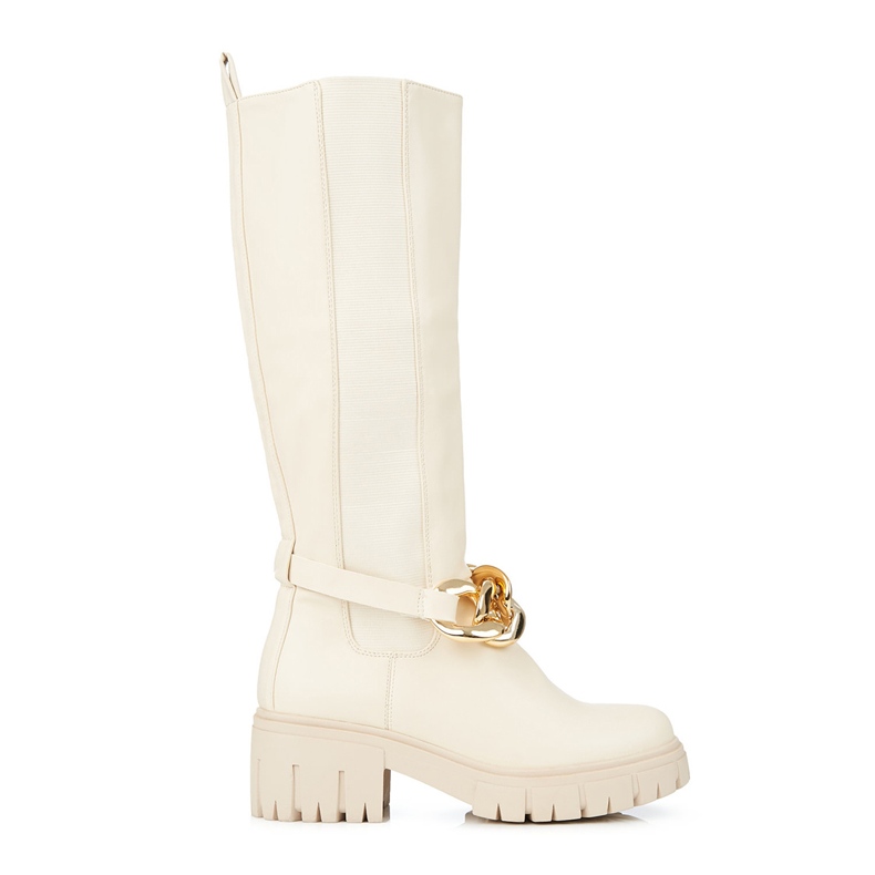 Botas femininas bege com sola grossa Shelovet de couro ecológico