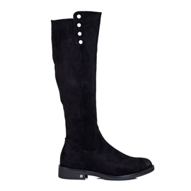 W. Potocki Bota feminina de camurça com salto raso, Potocki preto
