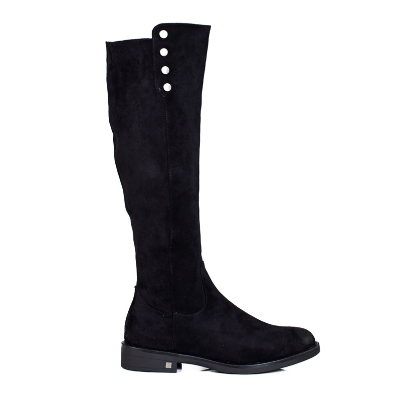 W. Potocki Bota feminina de camurça com salto raso, Potocki preto