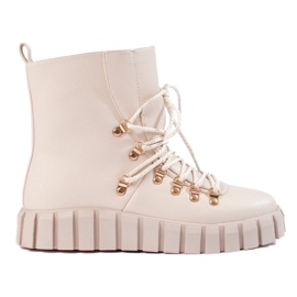 W. Potocki Botas femininas com isolamento bege na plataforma Potocki