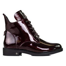 W. Potocki Botas femininas Potocki elegantes lacadas com atacadores clarete vermelho W. Potocki Botas femininas Potocki elegantes lacadas com atacadores clarete vermelho