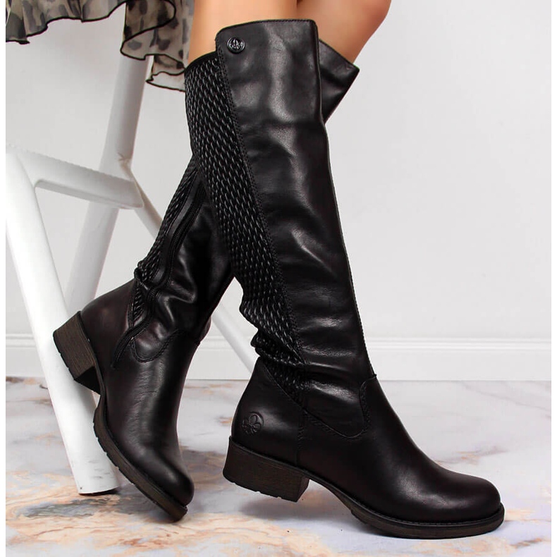 Botas de couro femininas pretas Rieker Z9591-00 preto