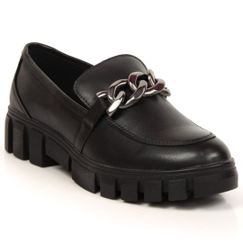 Mocassins femininos em uma plataforma com uma corrente preta Sergio Leone preto
