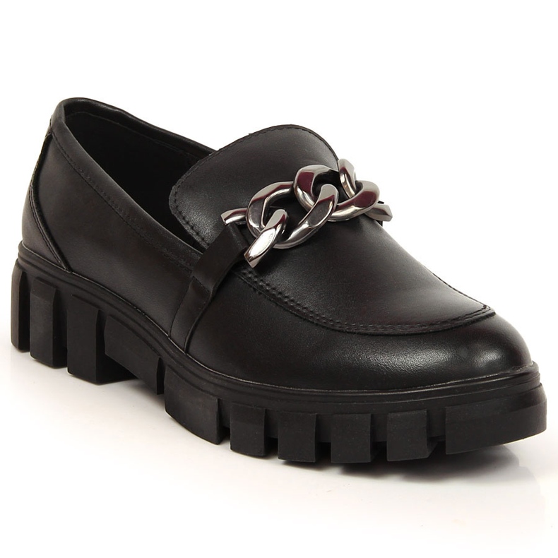 Mocassins femininos em uma plataforma com uma corrente preta Sergio Leone preto