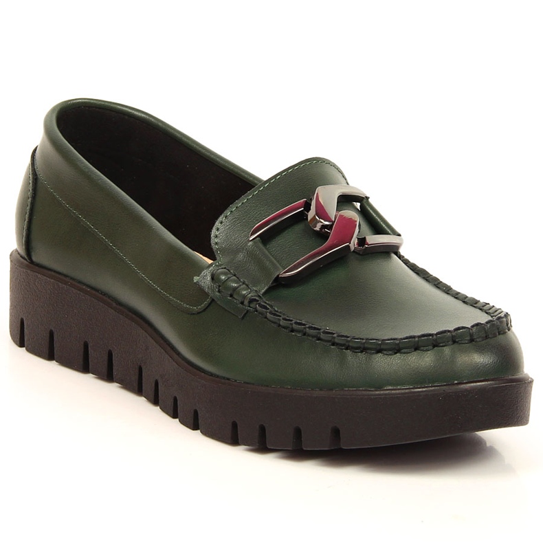 Mocassim feminino plataforma com decoração verde Sergio Leone