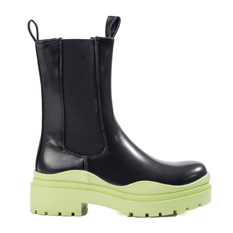 Botas de cano alto Chelsea para mulher em plataforma grossa Shelovet, preta e verde preto