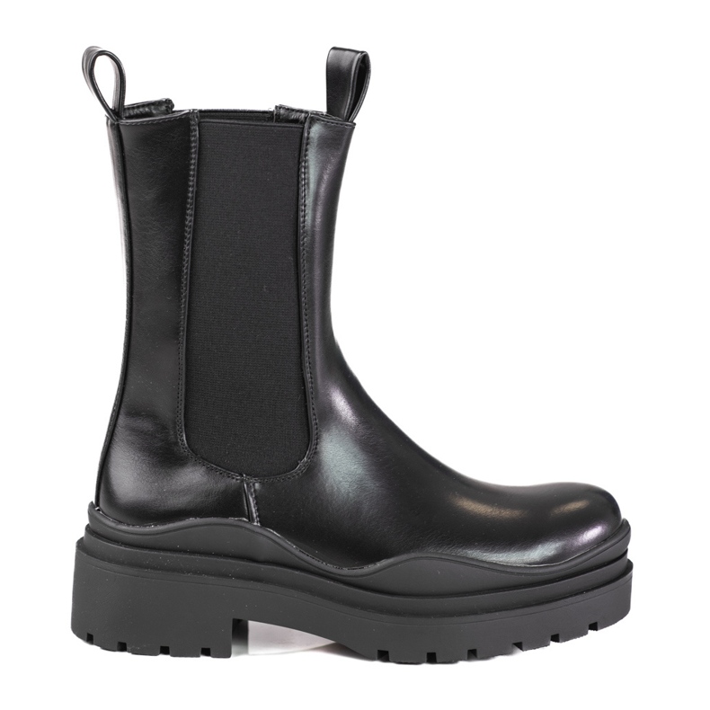 Botas de cano alto Chelsea para mulher em plataforma grossa Shelovet preta preto