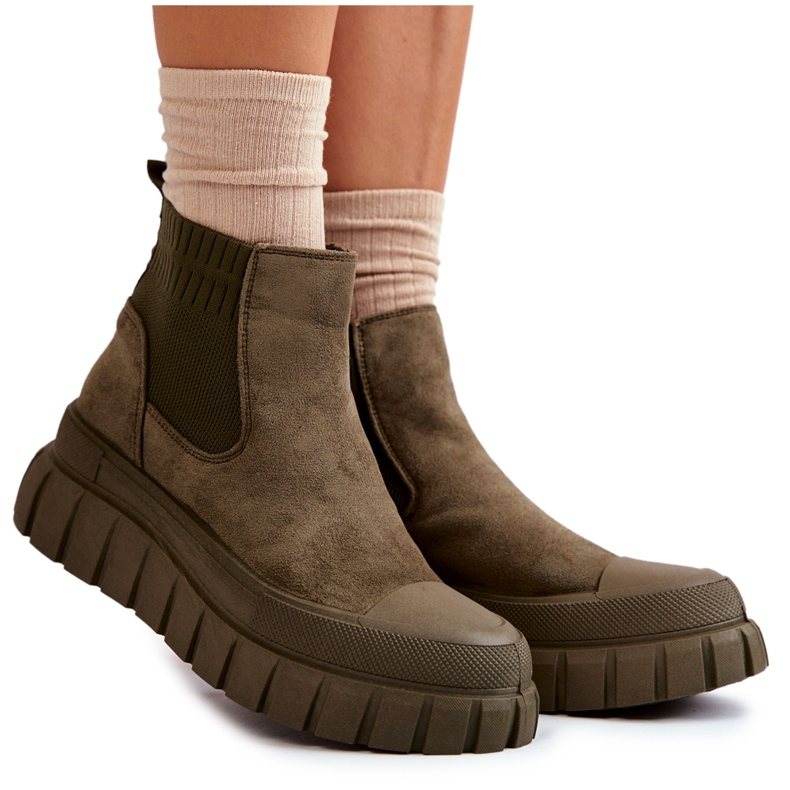 FB2 Botas na moda na plataforma verde Jenna castanho