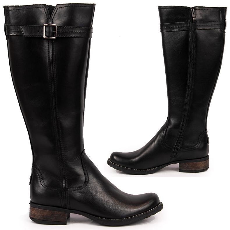 Botas femininas de couro Dolce Pietro pretas preto