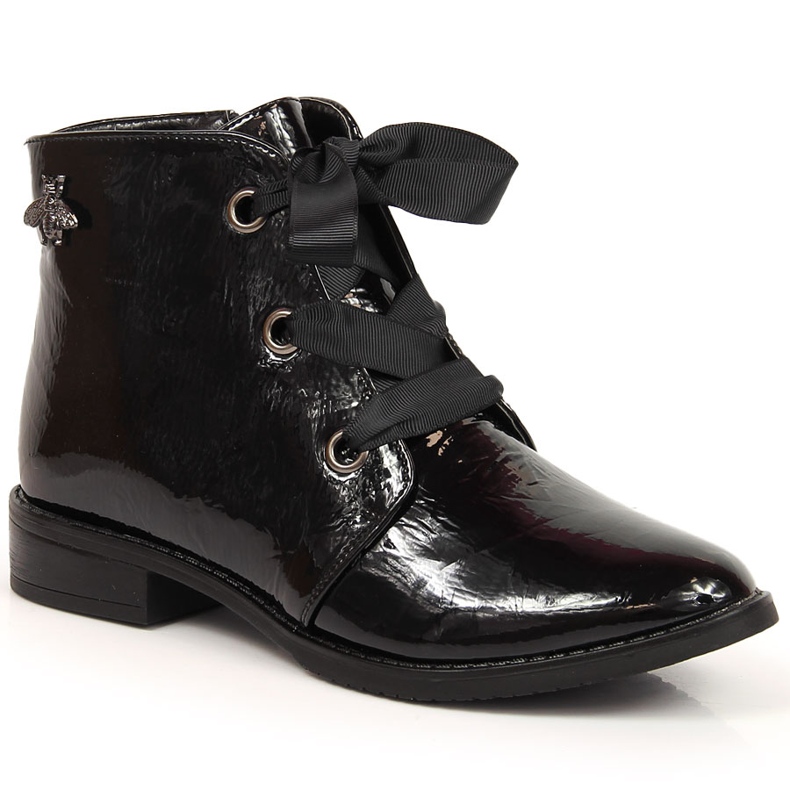 M. DASZYŃSKI Botas femininas com isolamento preto patenteado preto Daszyński SAN5A