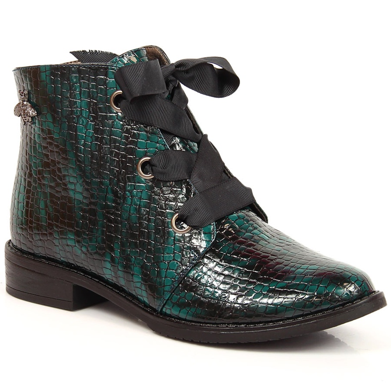 M. DASZYŃSKI Botas lacadas para mulher com isolamento verde croco Daszyński SAN5B M. DASZYŃSKI Botas lacadas para mulher com isolamento verde croco Daszyński SAN5B
