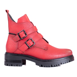 W. Potocki Botas femininas vermelhas com fivelas Potocki vermelho