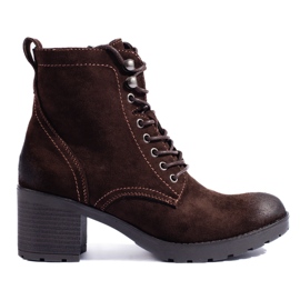 W. Potocki Bota de salto alto Potocki feminina com cadarço feita de camurça ecológica marrom