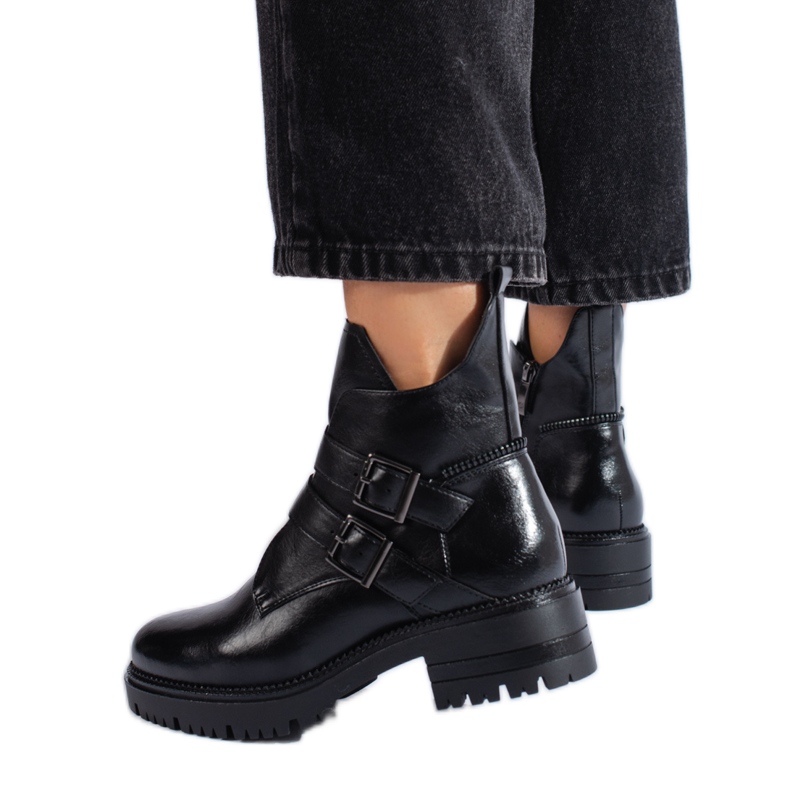 W. Potocki Botas femininas pretas com fivelas Potocki preto