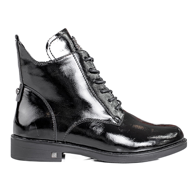 W. Potocki Botas femininas Potocki elegantes lacadas com atacadores preto W. Potocki Botas femininas Potocki elegantes lacadas com atacadores preto