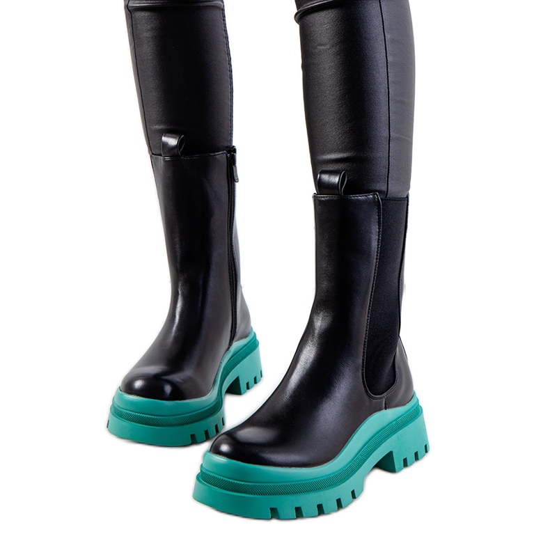PA1 Botas pretas na plataforma verde Ruket preto