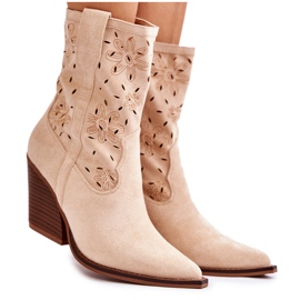 FB1 Botas de cowboy de camurça da moda com flores corais bege FB1 Botas de cowboy de camurça da moda com flores corais bege