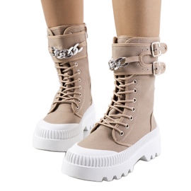 BM Tênis marrom com corrente Taus castanho cáqui verde BM Tênis marrom com corrente Taus castanho cáqui verde