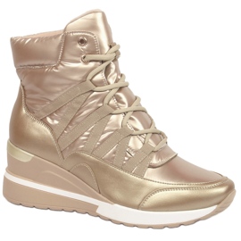 Botas femininas, tênis em uma cunha dourada Potocki dourado