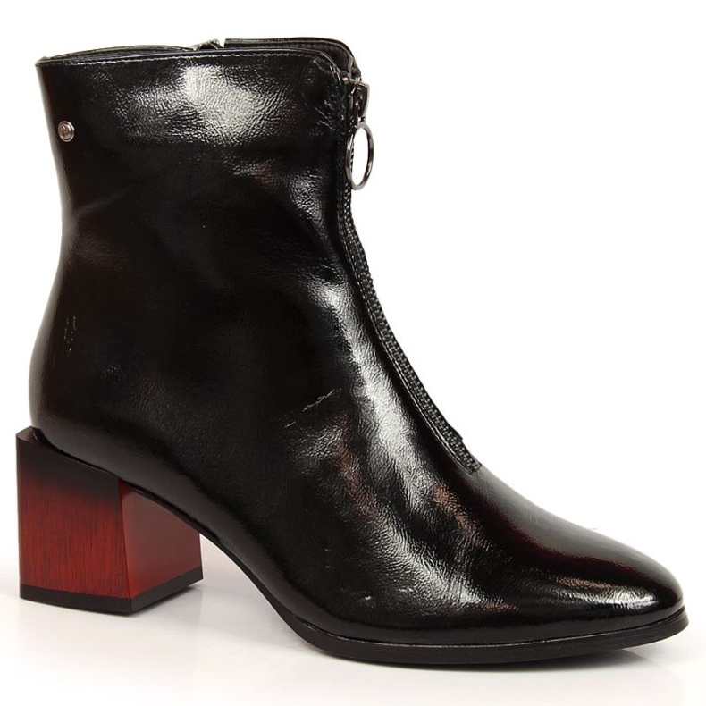 Botas isoladas lacadas em um salto decorativo Potocki W WOL98 preto
