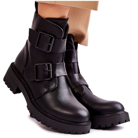 Botas femininas de couro com zíper preto Gritta
