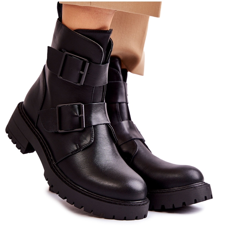 Botas femininas de couro com zíper preto Gritta
