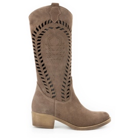 Olivier Botas de mulher em pele vazada Carla castanho marrom