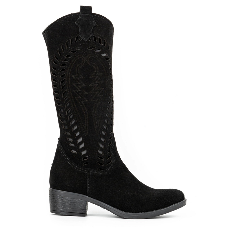 Olivier Botas de mulher em pele preta vazada Carla preto