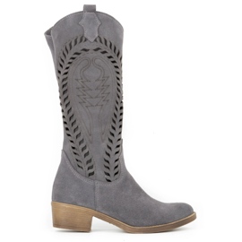 Olivier Botas de mulher de pele vazada Carla cinza