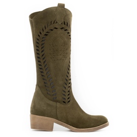 Olivier Botas de mulher de pele vazada Carla verde