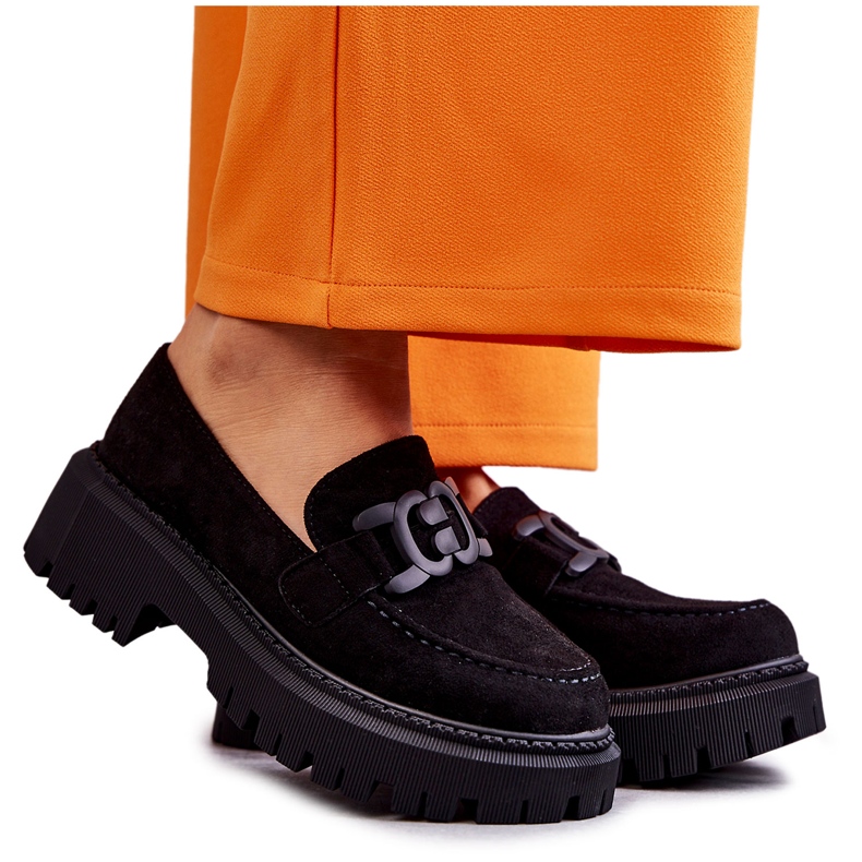 FB2 Brogues femininos de camurça com decoração preta Leeza preto