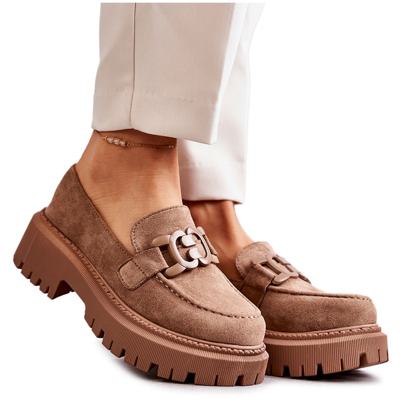 FB2 Brogues Feminino Camurça Com Decoração Leeza Bege Escuro