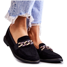 FB2 Mocassins femininos de camurça com uma corrente de unhas pretas preto FB2 Mocassins femininos de camurça com uma corrente de unhas pretas preto