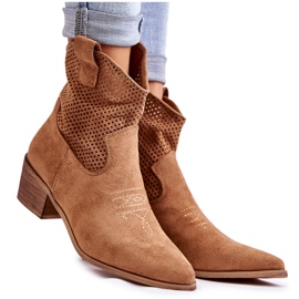 FB1 Botas de cowboy de camurça a céu aberto com costura Camel Elvire marrom