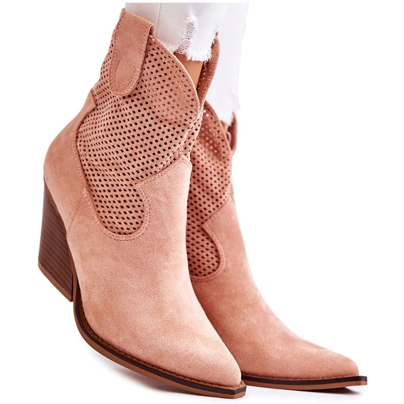 Botas femininas de camurça aberta Cowboy rosa Eleonore bege