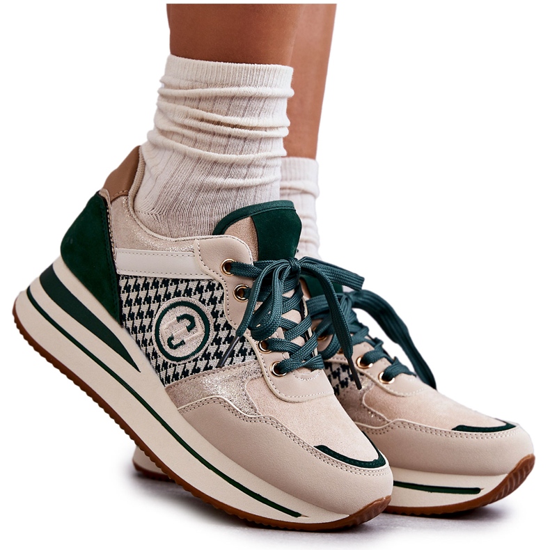 FB2 Sapatos esportivos femininos da moda em cunha bege-verde Aronne