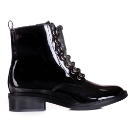 Botas elegantes com cadarço para mulheres com saltos planos Shelovet preto