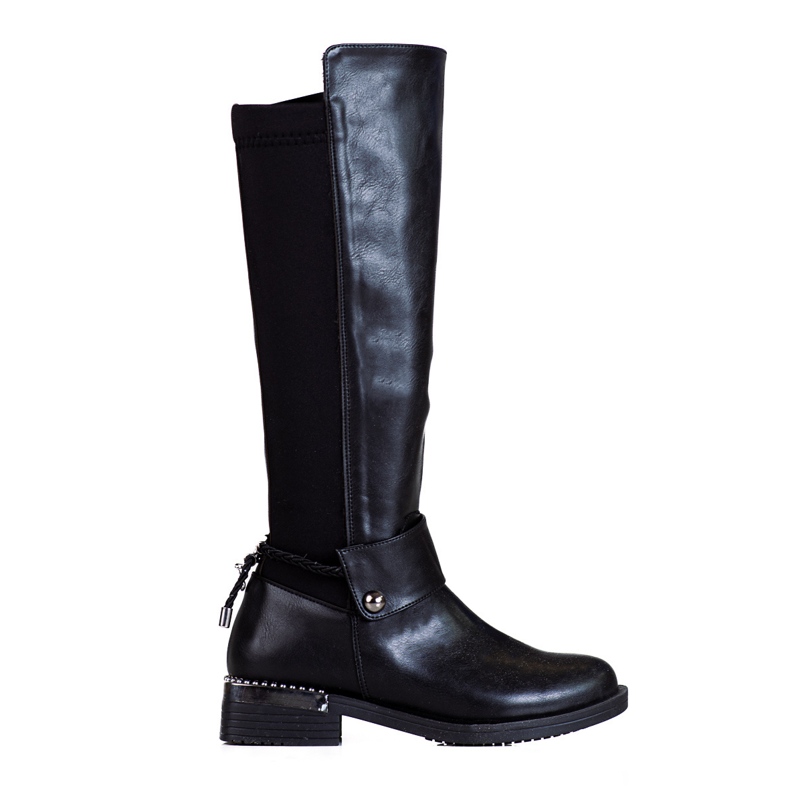 Botas femininas clássicas em um elegante salto plano Shelovet preto