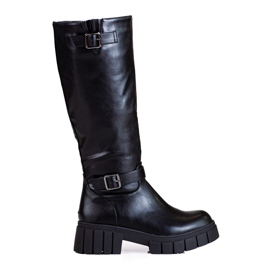Botas femininas pretas com sola grossa Shelovet preto