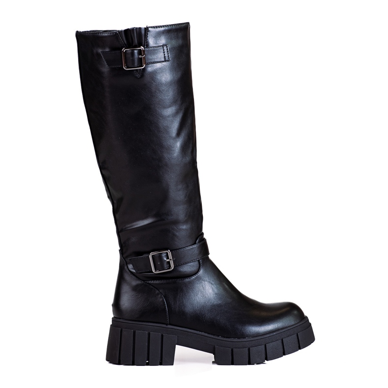 Botas femininas pretas com sola grossa Shelovet preto