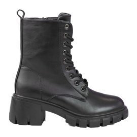 Botas clássicas Shelovet pretas com atacadores e salto alto preto