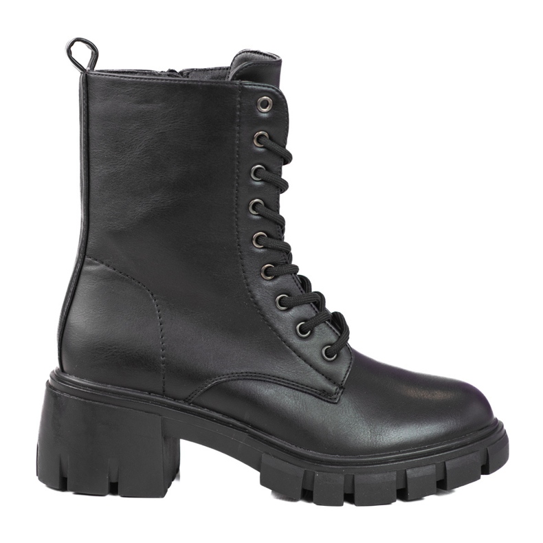 Botas clássicas Shelovet pretas com atacadores e salto alto preto
