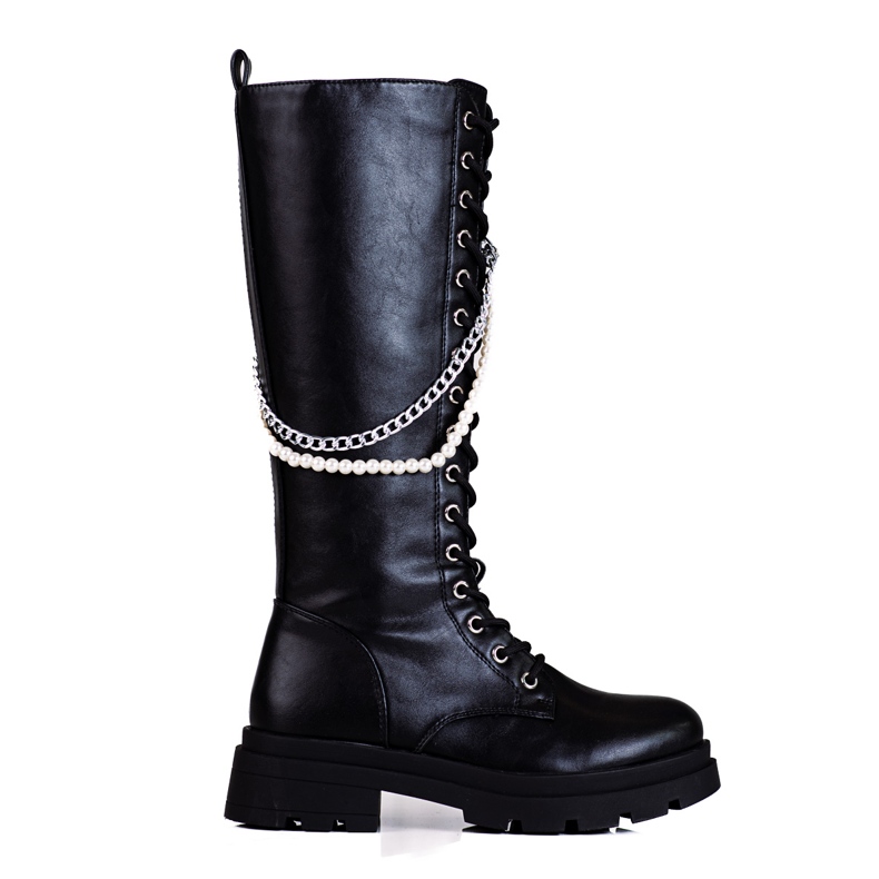 Botas com atacadores para mulher com pérolas Shelovet preto