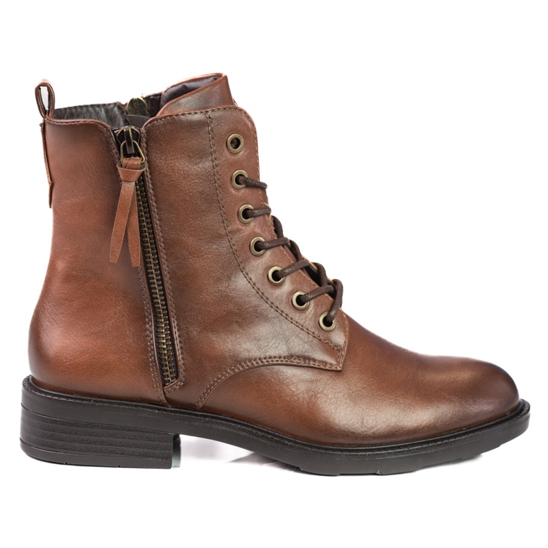 Botas de mulher com atacadores e saltos planos Shelovet castanho