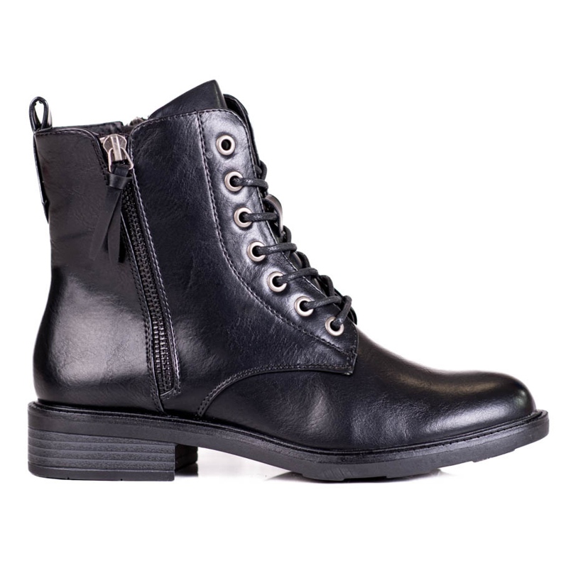 Botas de mulher com atacadores e saltos planos Shelovet preto
