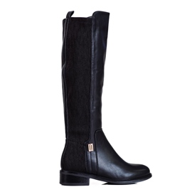 Botas de mulher Shelovet pretas com salto plano preto