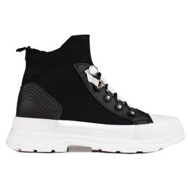 Sapatilhas pretas de mulher com cano alto Shelovet preto Sapatilhas pretas de mulher com cano alto Shelovet preto