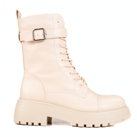 Botas altas de trabalho femininas bege com atacadores