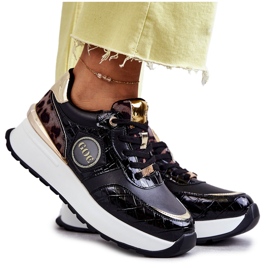 Tênis esportivo feminino com cunha GOE KK2N4085 preto marrom dourado