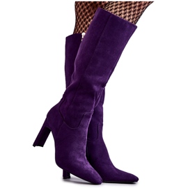 FG2 Botas femininas no calcanhar até o joelho Violet True Love roxo